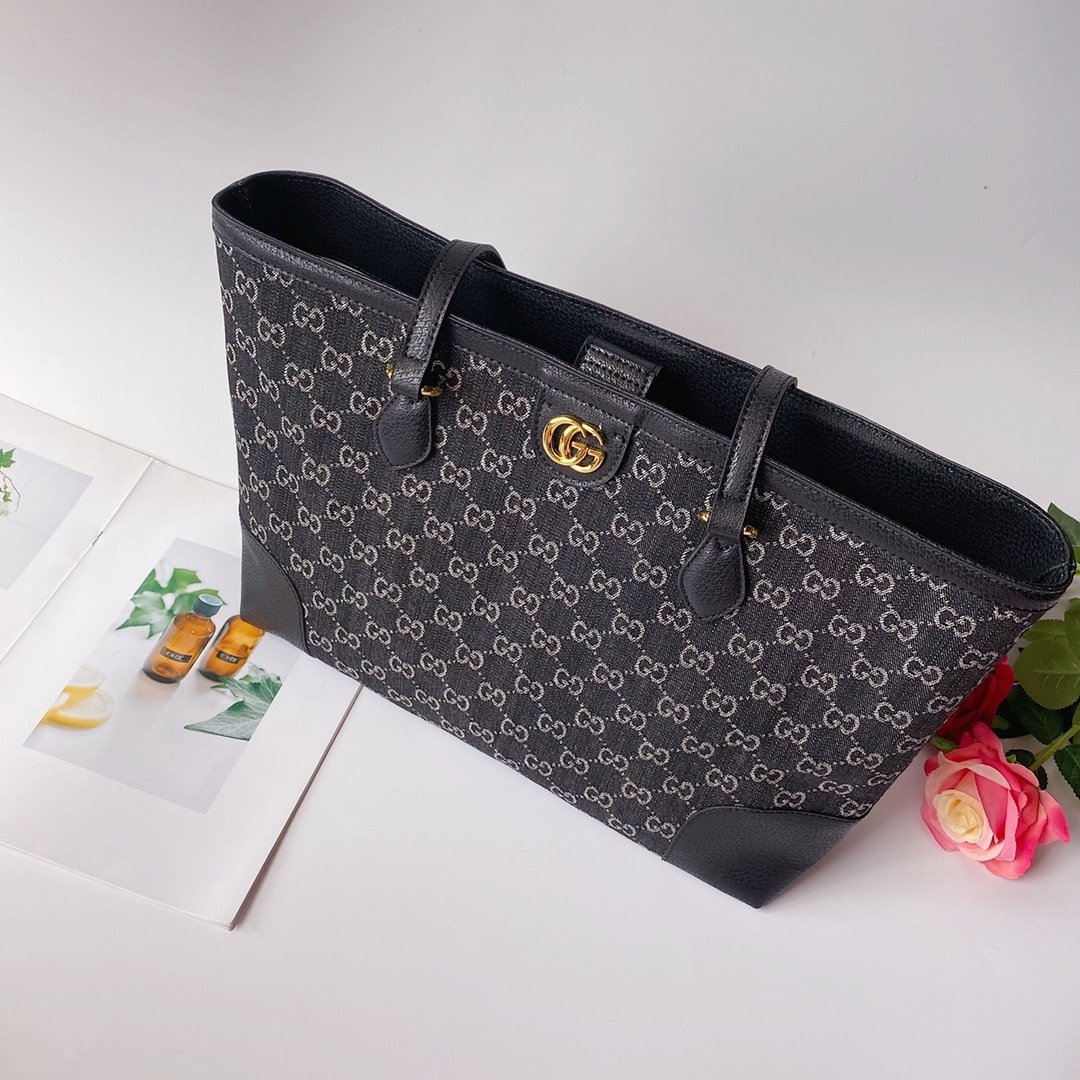 Gvc*1 Ophidia Medium Tote Bag In Gg Denim Black 38Cm 631685 Un3Bg 1274