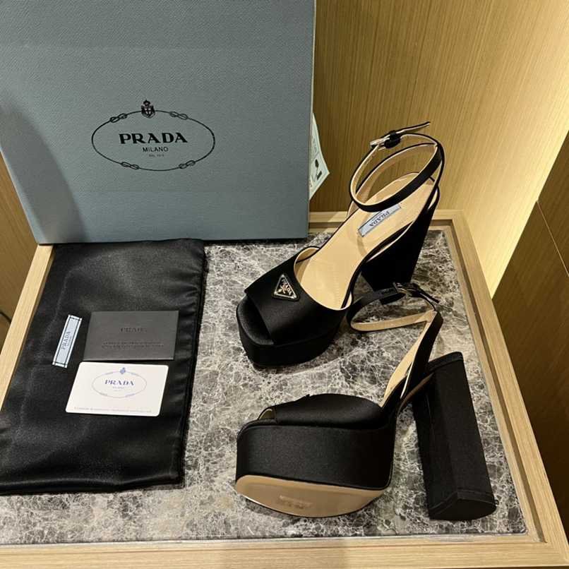 Pra*a High Heeled Satin Sandals Black 1Xp48B 049 F0002 F 135