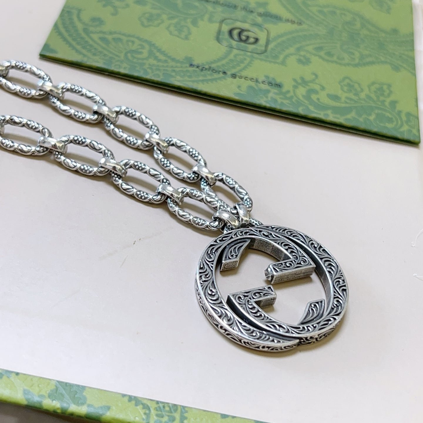 Gvc*1 Arabesque Interlocking G Chain Necklace Sterling Silver