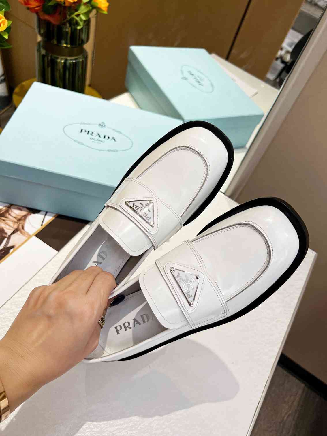 Pra*a Patent Leather Loafers White 1D902M 069 F0009 F 025