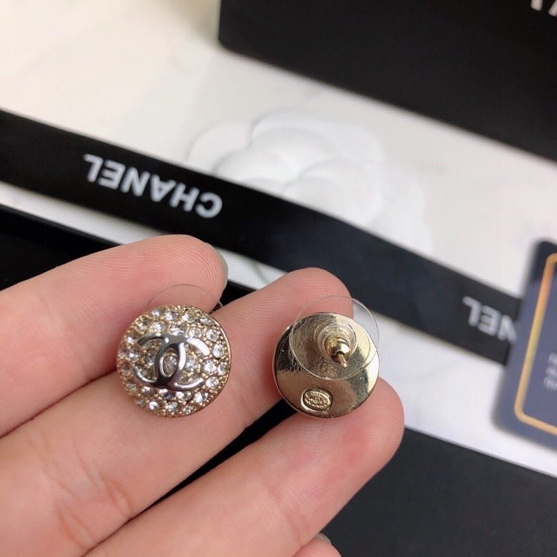 Ch**el Cc Button Strass Earrings