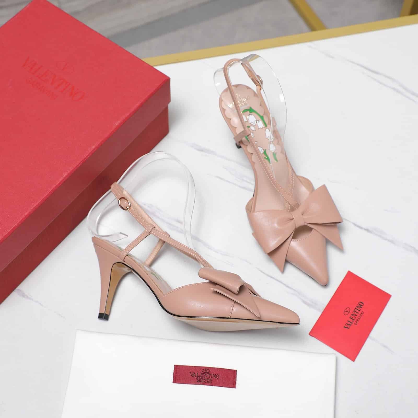 Va1e*ntin0 Bowow Slingback Pumps Rose Cannelle 7W2S0Mx5Ddt Gf9