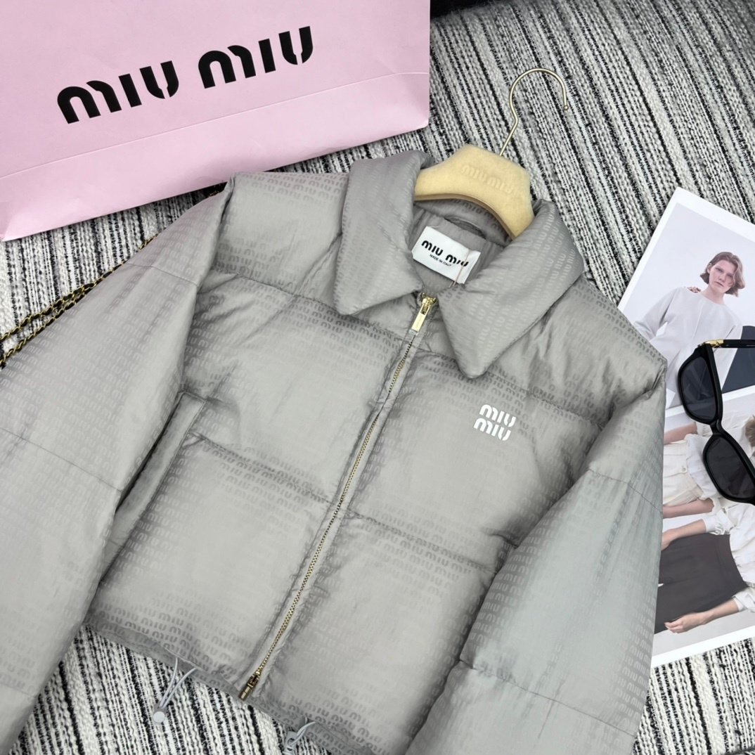 M1um1u Logo Jacquard Puffer Jacket Gray Ml1083 Ooo F0024