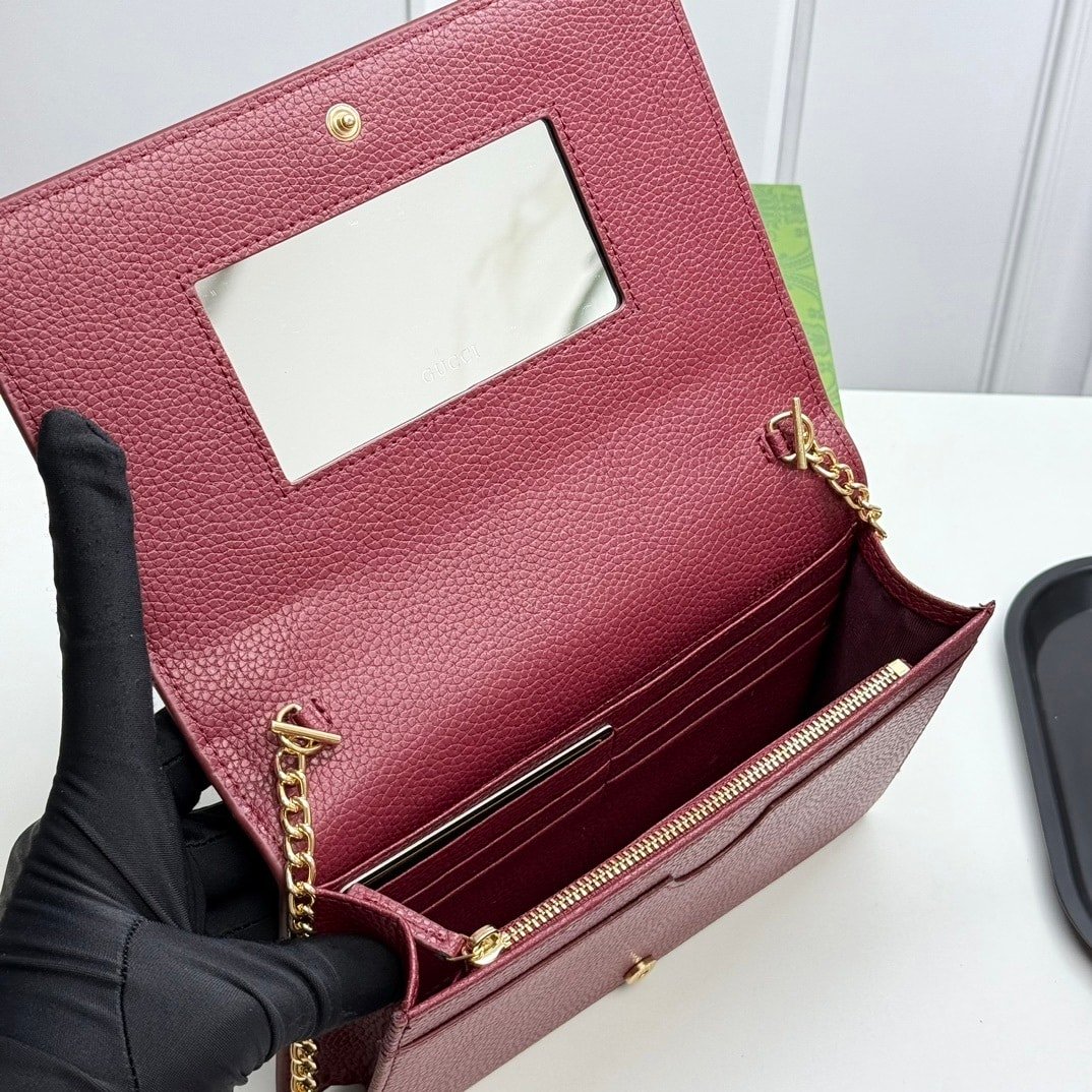 Gvc*1 Gg Marmont Wallet On Chain Black And Red Leather 20Cm 497985 Aae5F 1062
