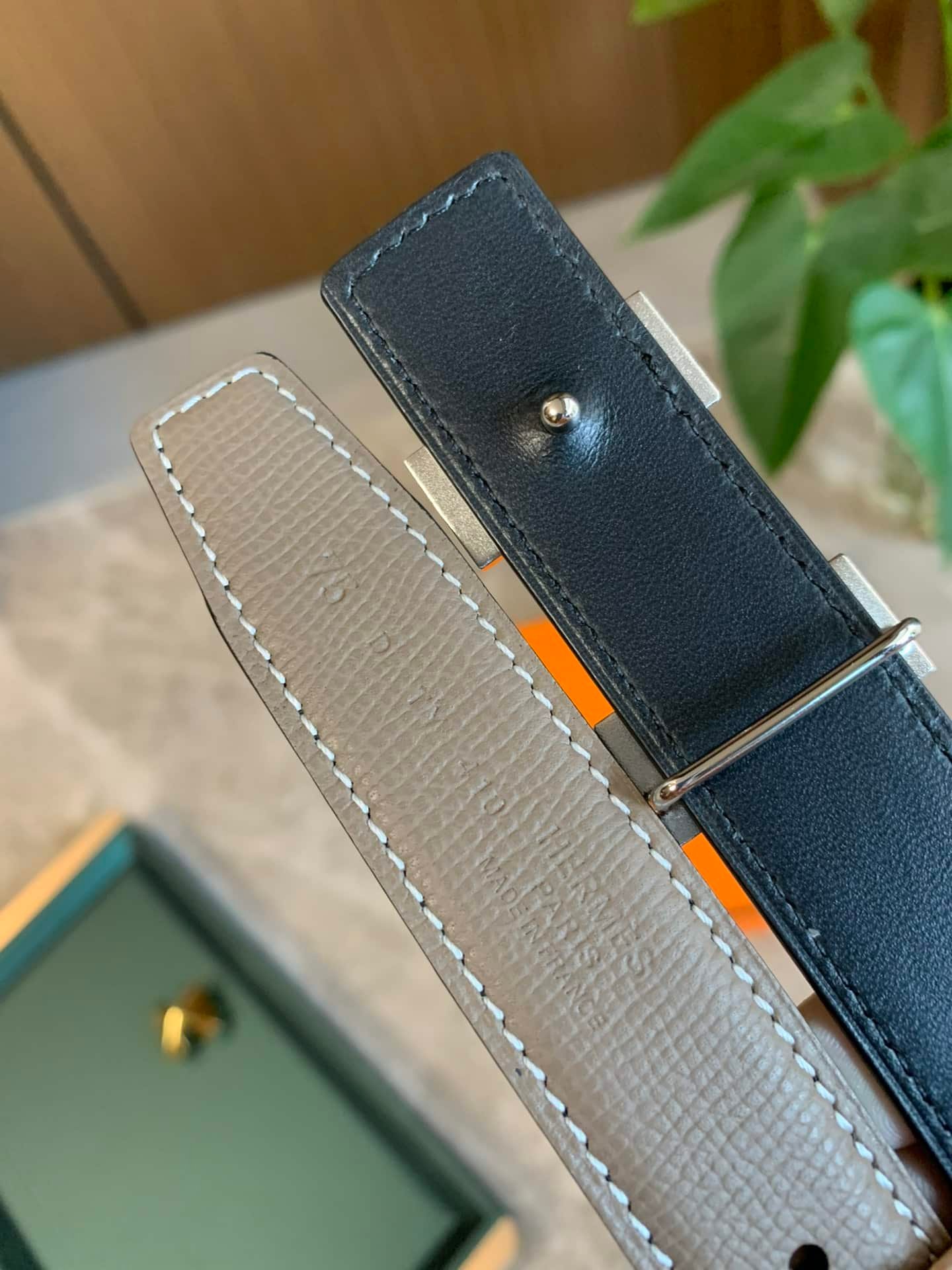 H**me5 Mini H Belt Buckle And Reversible Leather Strap Silver Grey 24Mm H079645Ck05