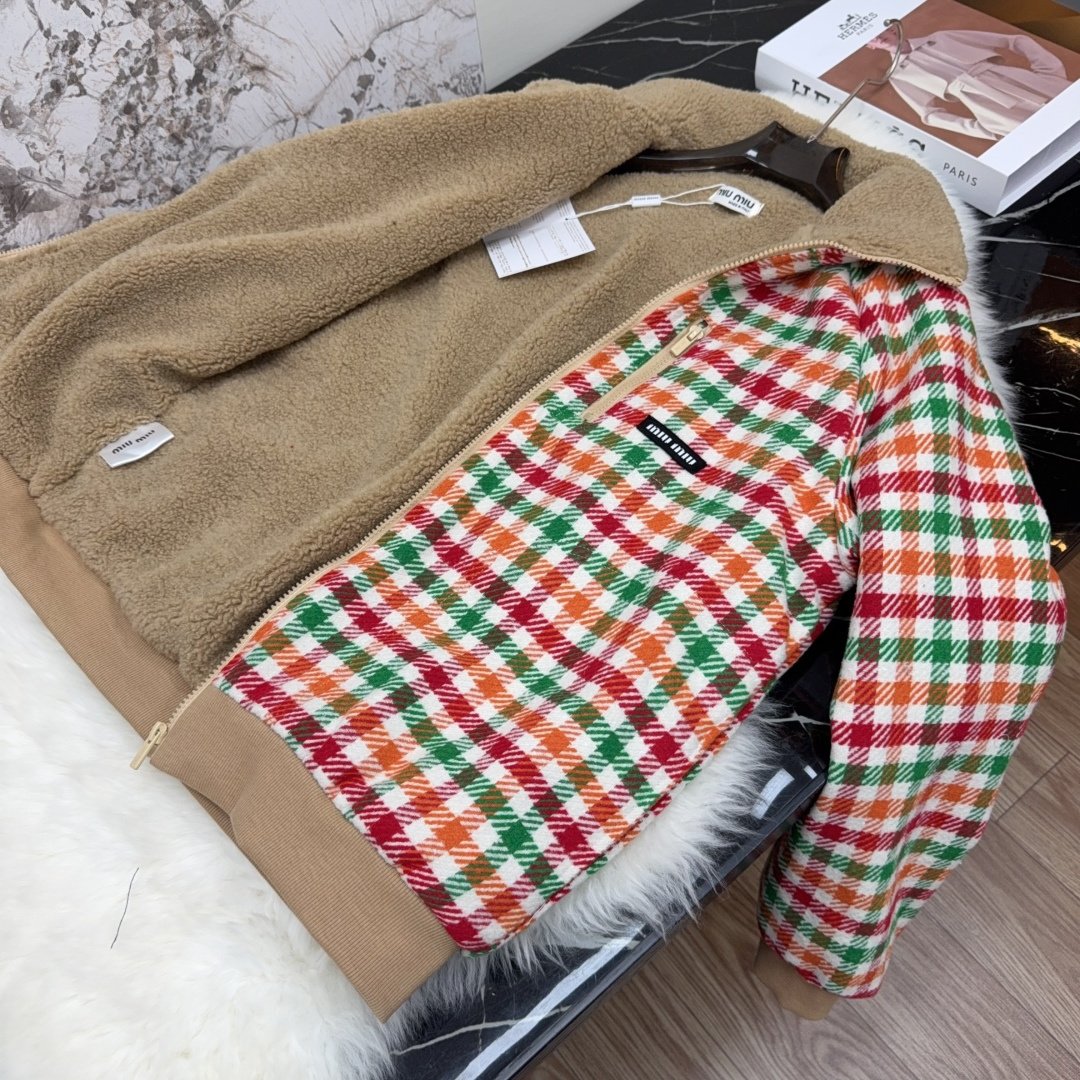 M1um1u Fleece Lined Checked Blouson Jacket Multicolor Ml1358 18Fu F04Uo S Ooo