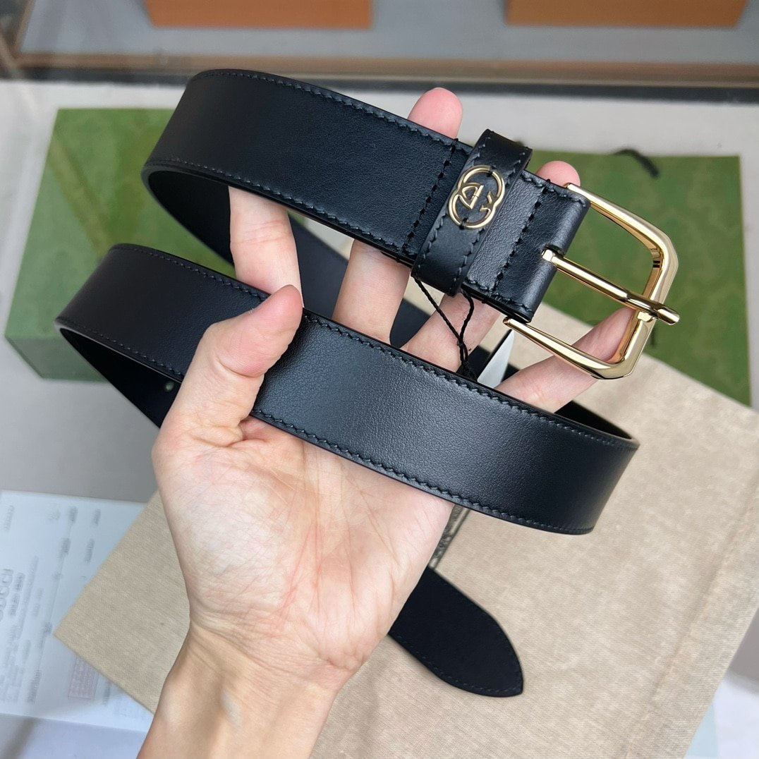 Gvc*1 Belt With Interlocking G Detail Black Leather 35Mm ‎673921 Ap00G 1000