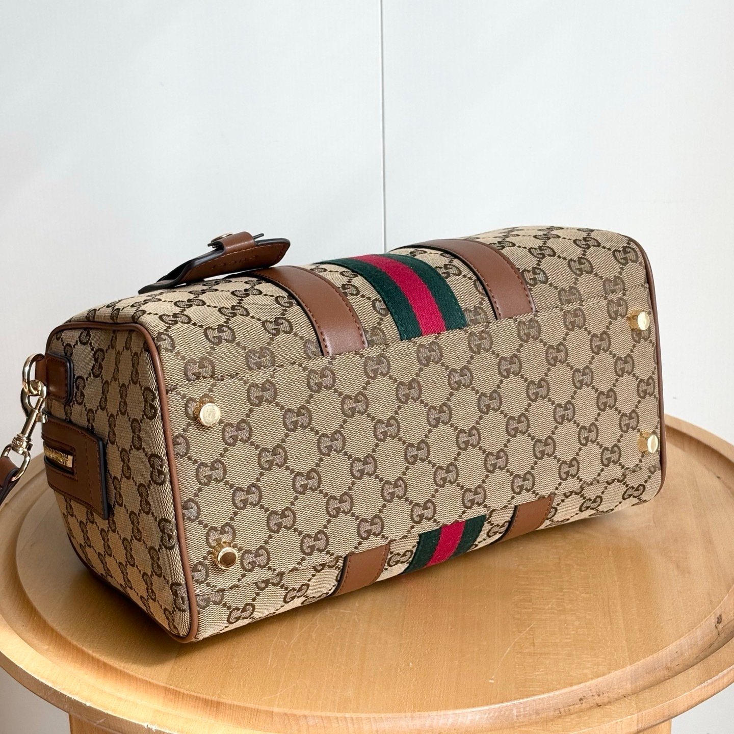 Gvc*1 Ophidia Medium Boston Bag Beige And Brown GG Canvas 30Cm 857595 FAFUF 9870