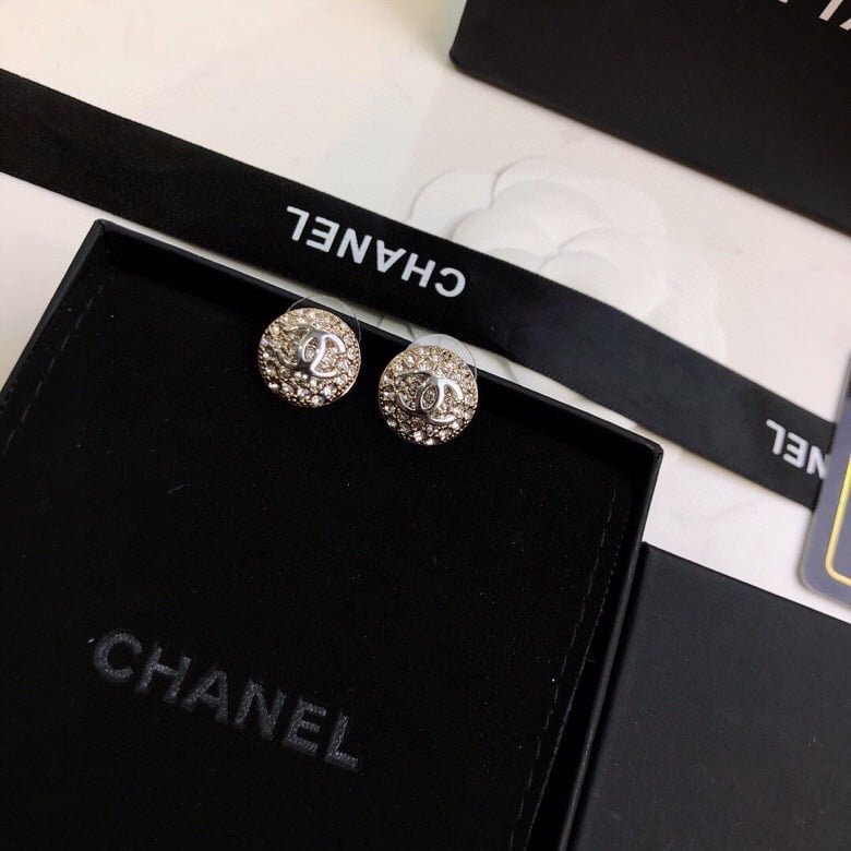 Ch**el Cc Button Strass Earrings