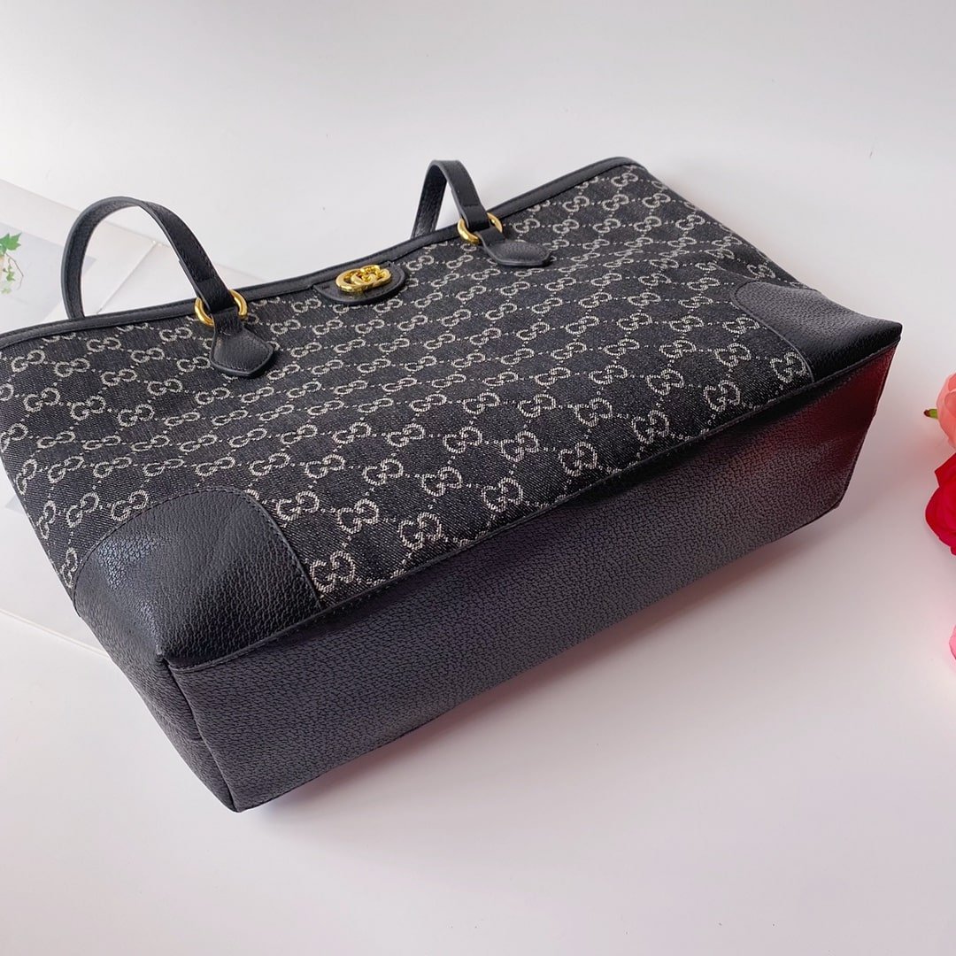 Gvc*1 Ophidia Medium Tote Bag In Gg Denim Black 38Cm 631685 Un3Bg 1274