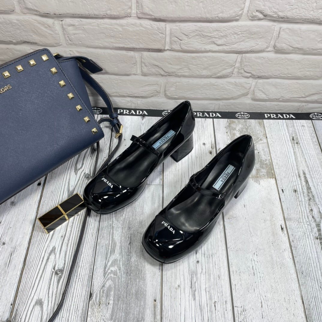 Pra*a Women’S Logo Patch Heeled Pumps Black 1I768Mf045069