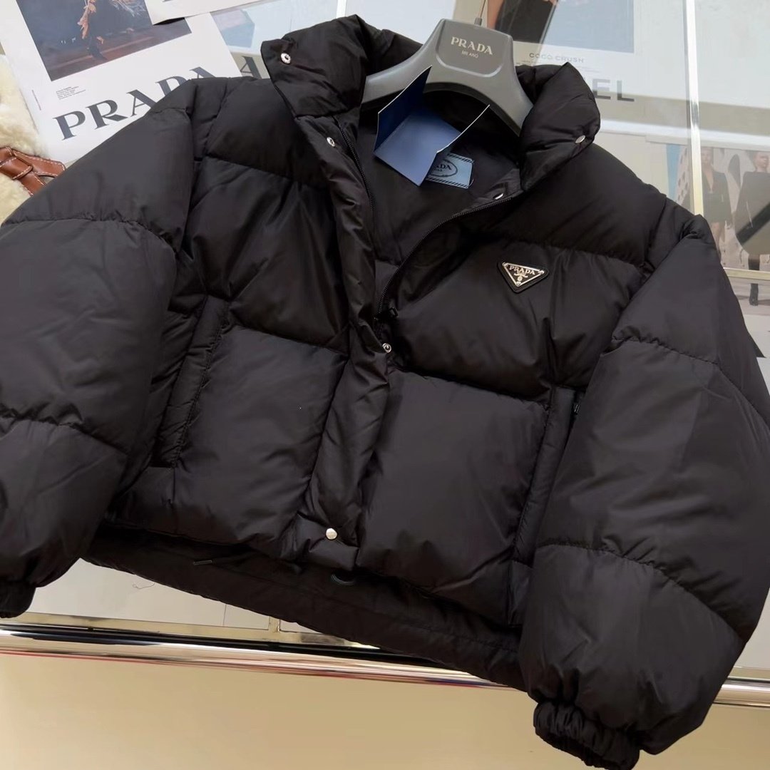 Pra*a Re Nylon Cropped Convertible Down Jacket Black 291805 11A9 F0002 S 222