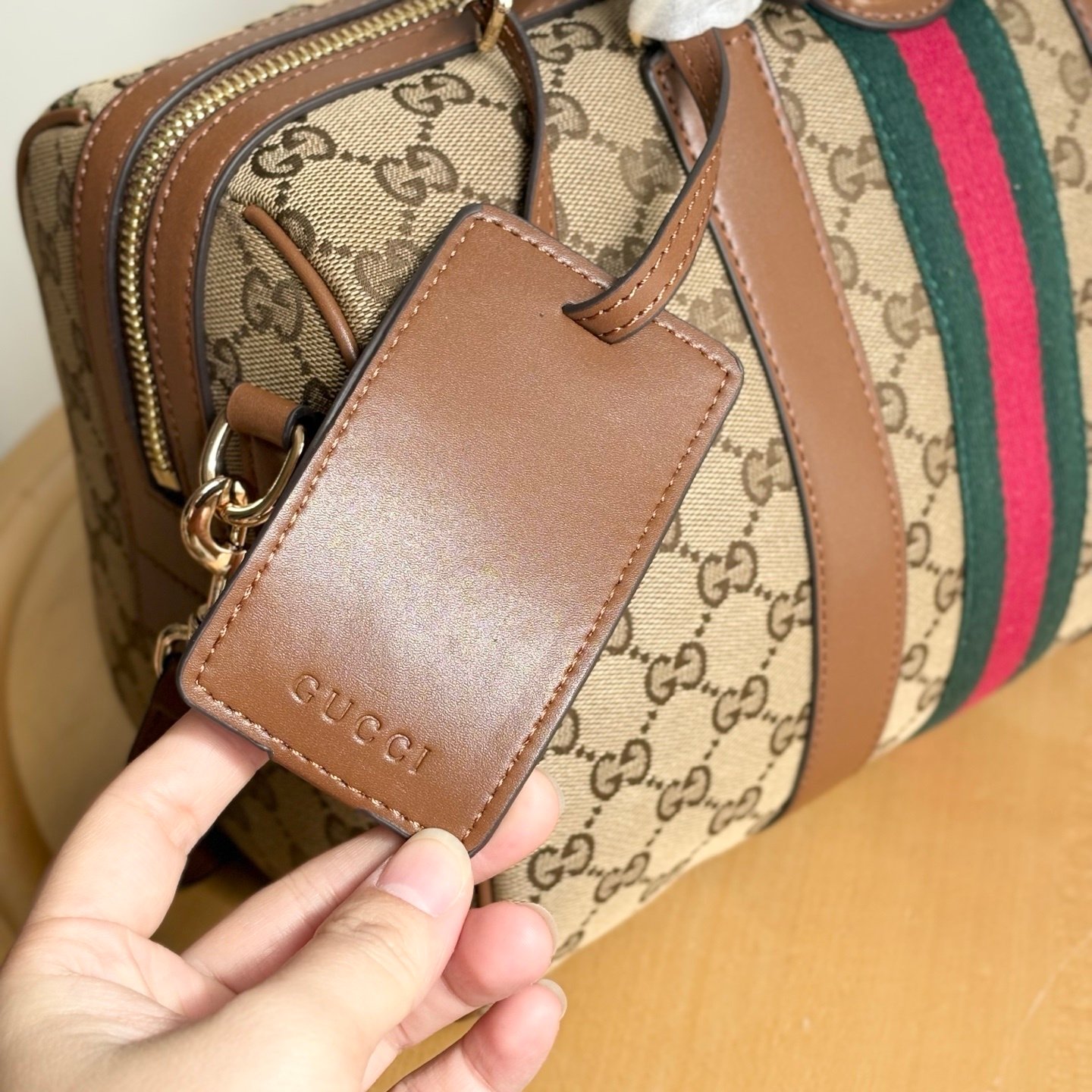 Gvc*1 Ophidia Medium Boston Bag Beige And Brown GG Canvas 30Cm 857595 FAFUF 9870