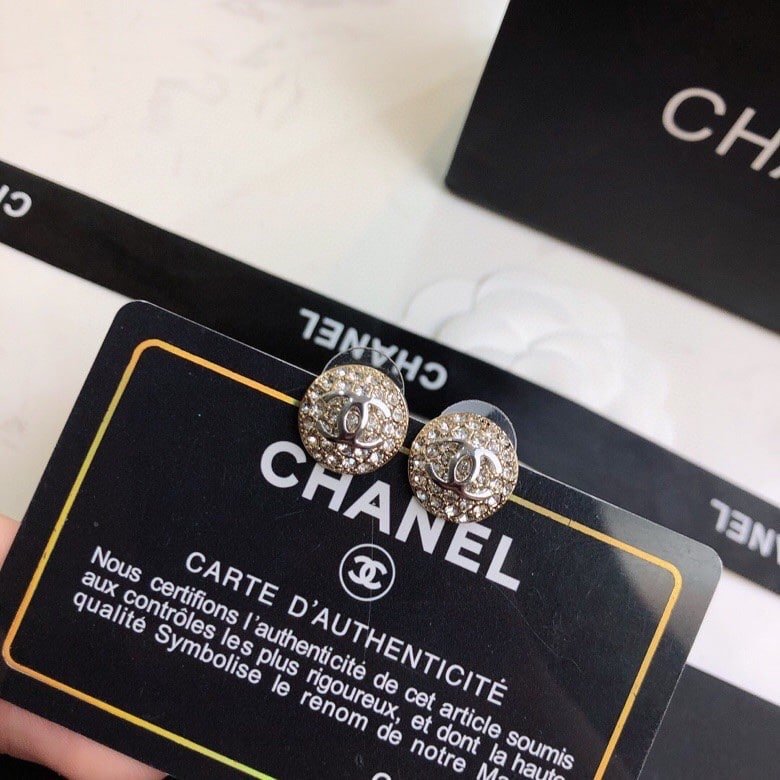 Ch**el Cc Button Strass Earrings
