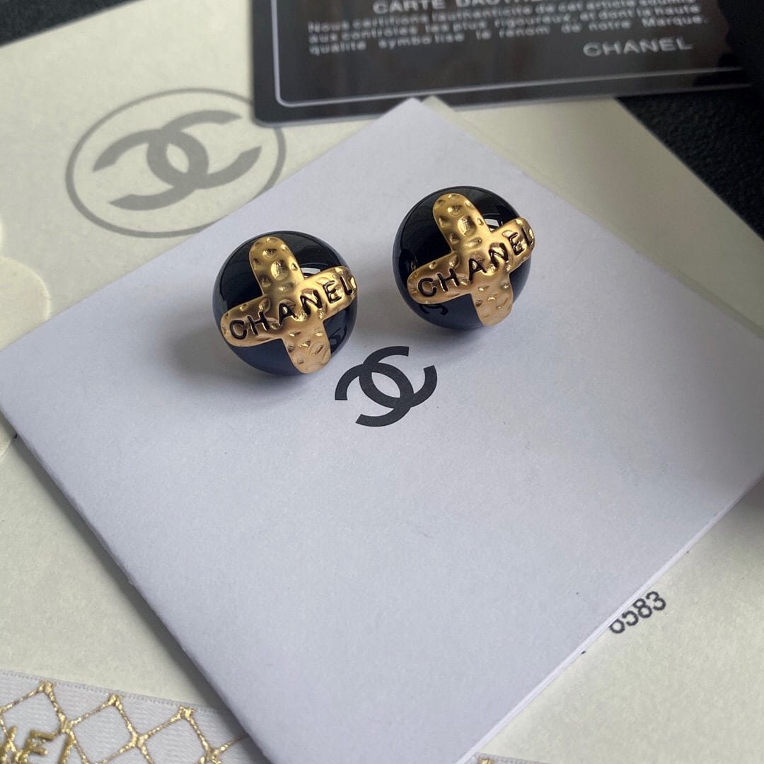 Ch**el Button Black Earrings