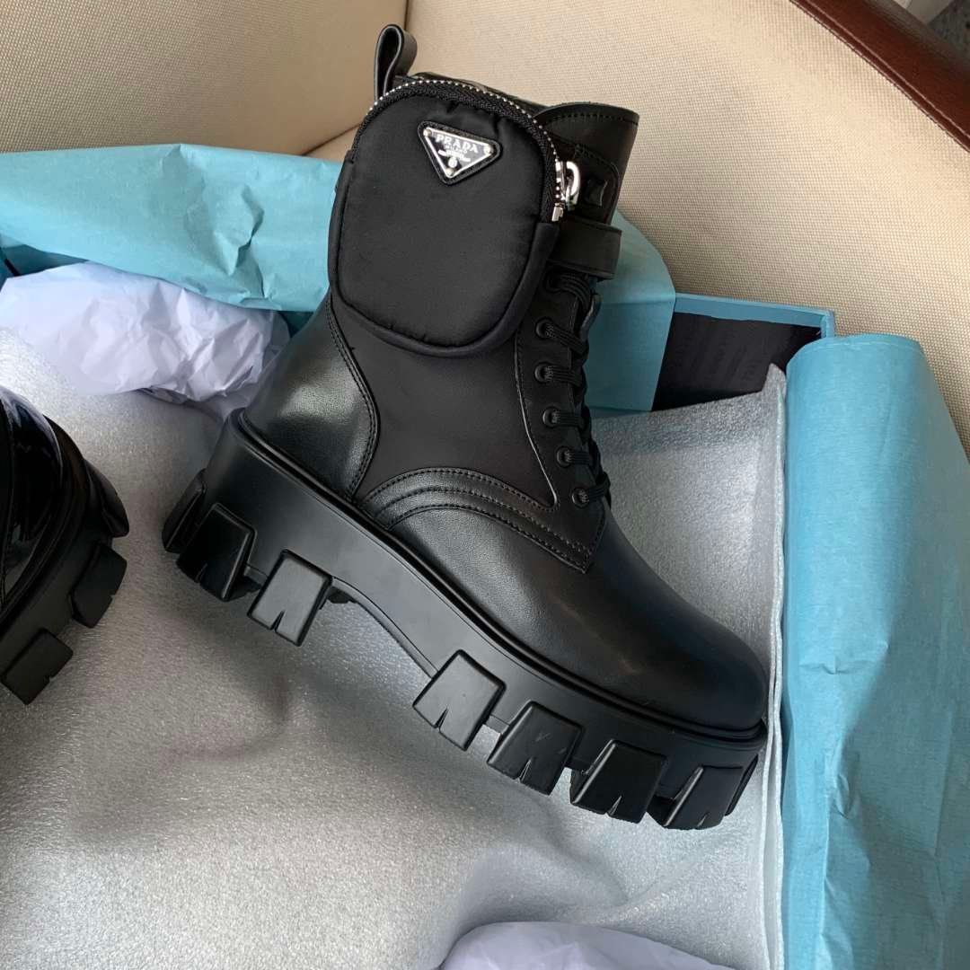 Pra*a Monolith Brushed Leather And Re Nylon With Pouch Boots Black 2Ue007 3Lfr F0002 F D002
