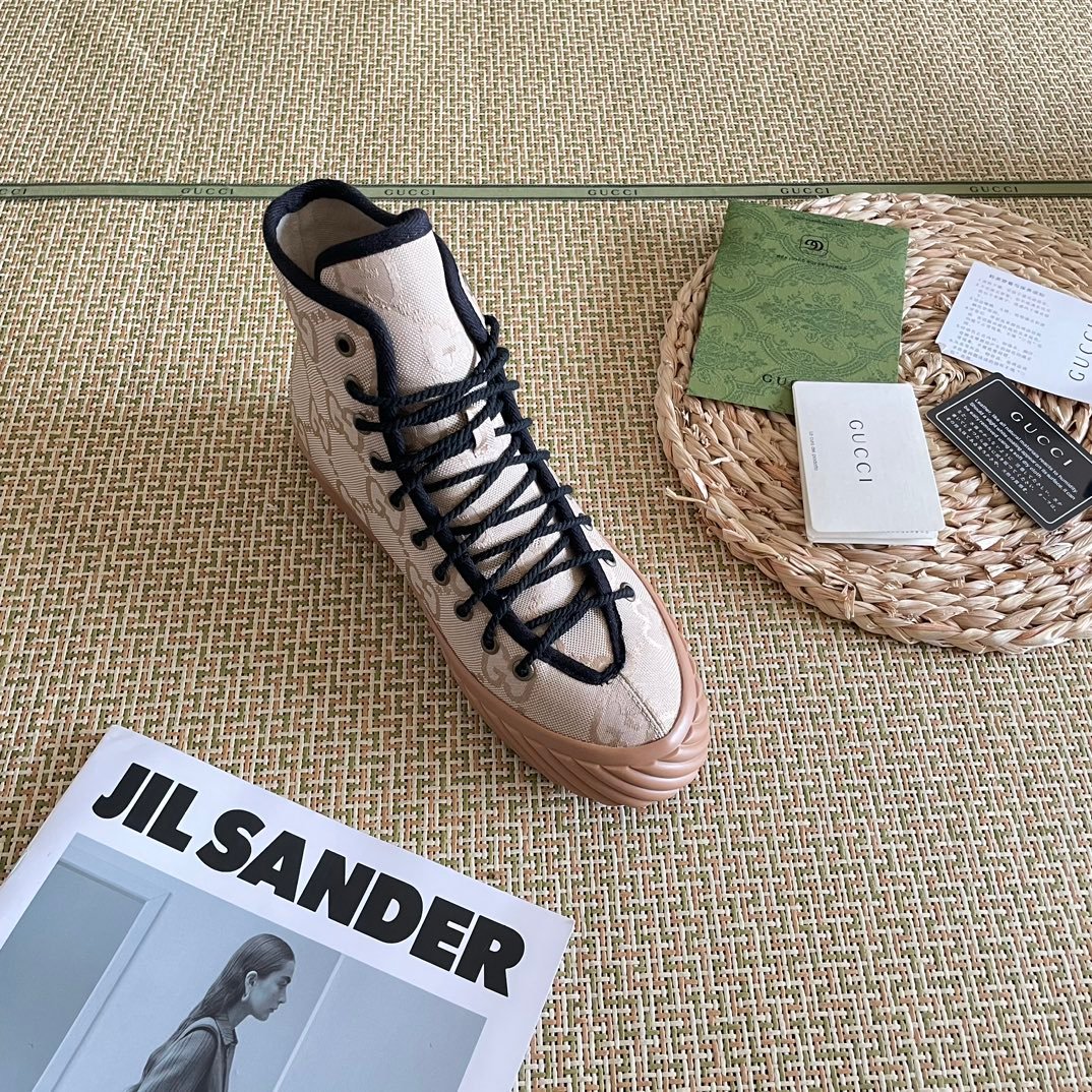 Gvc*1 All Over Gg Logo High Top Sneaker Beige