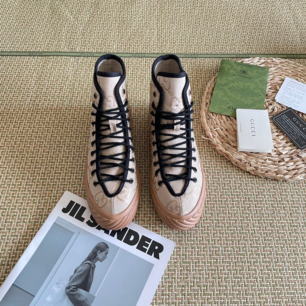 Gvc*1 All Over Gg Logo High Top Sneaker Beige