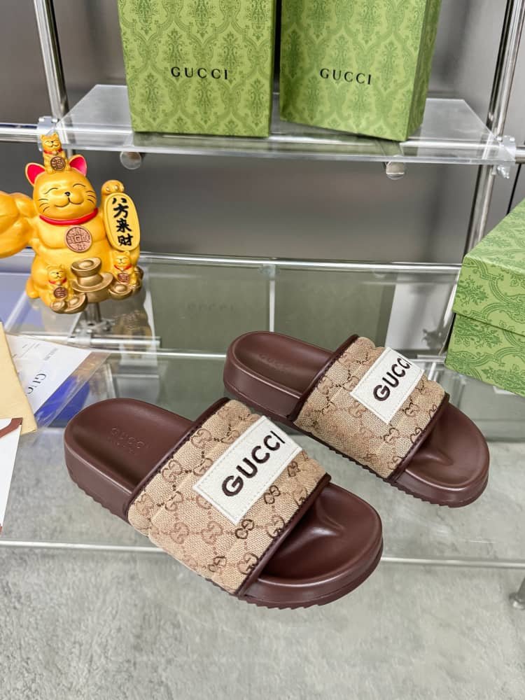 Gvc*1 Gg Horizontal Strap Sandals With Tag In Brown