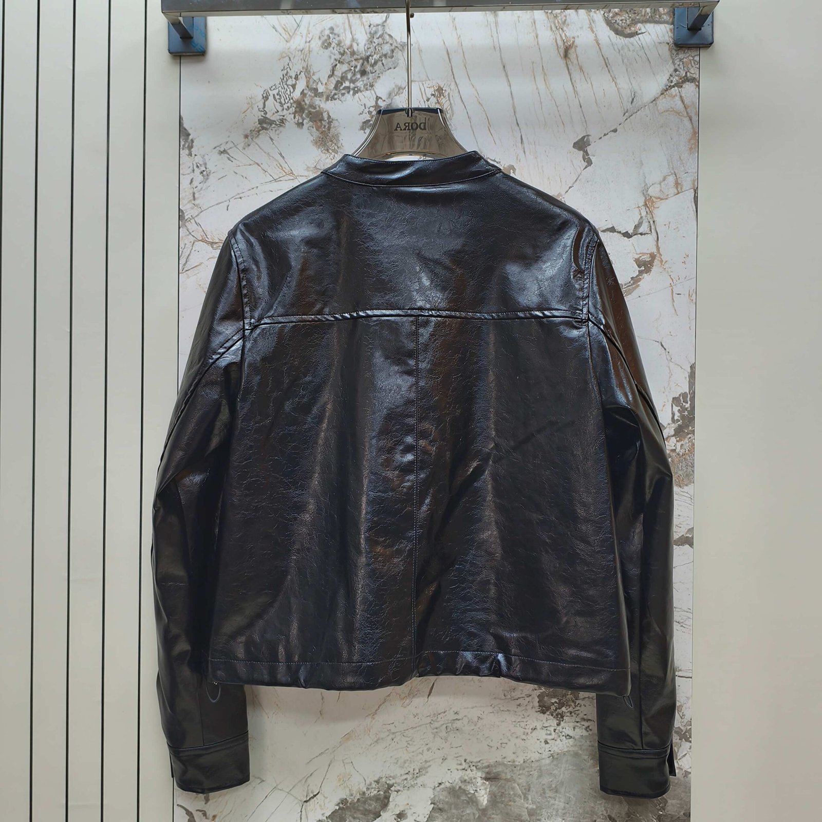 M1um1u Crop Top Jacket Black Leather