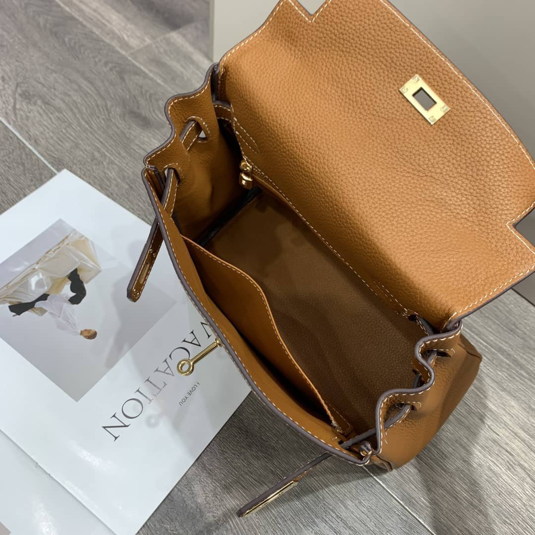 H**me5 Kelly 25Cm Brown Gold Hardware 25Cm