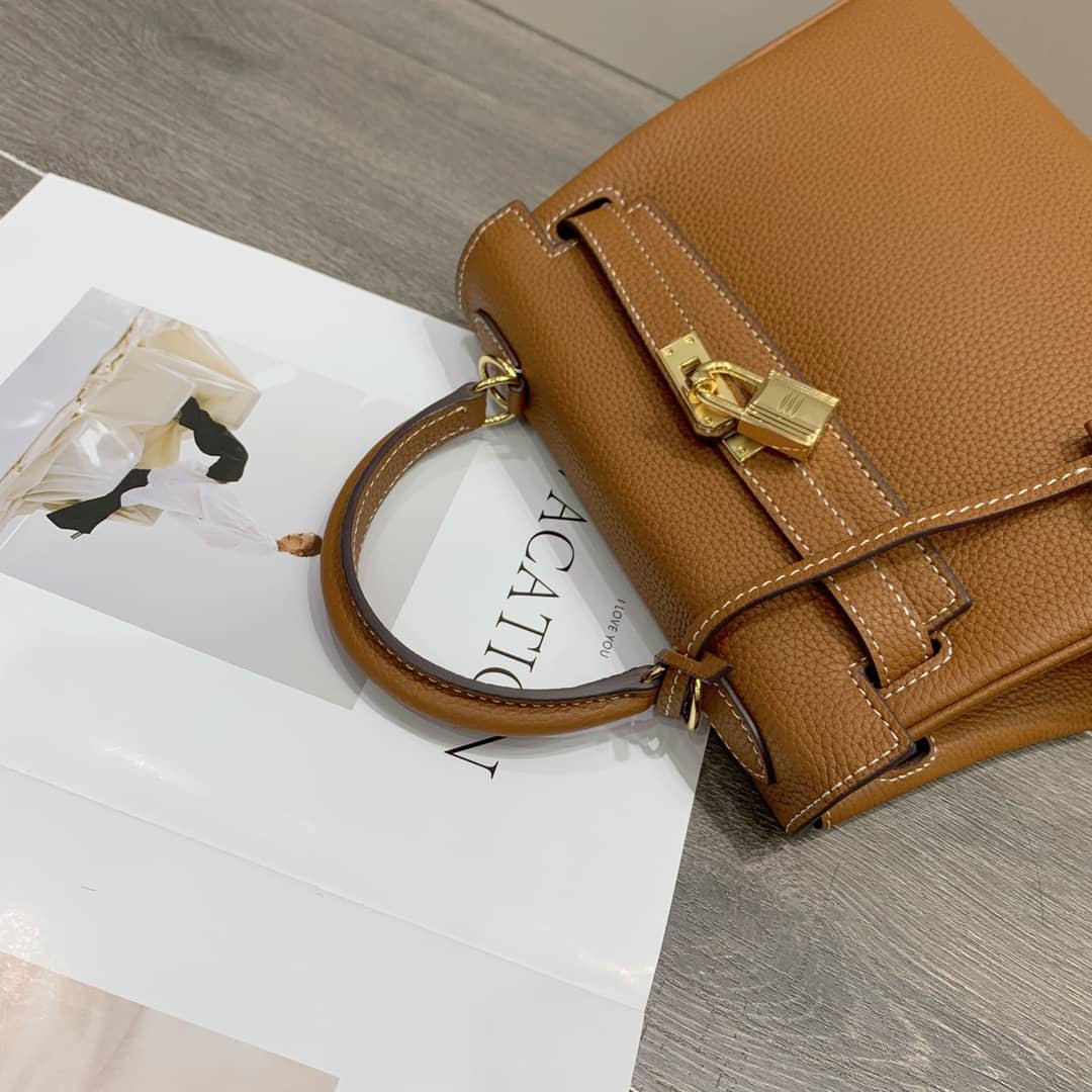 H**me5 Kelly 25Cm Brown Gold Hardware 25Cm