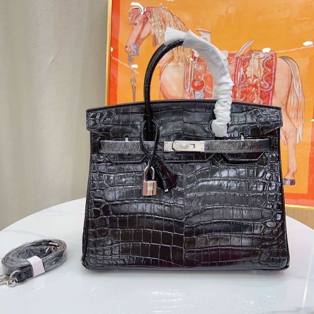 H**me5 Birkin 25 Crocodile With Silver Hardware Black 25Cm