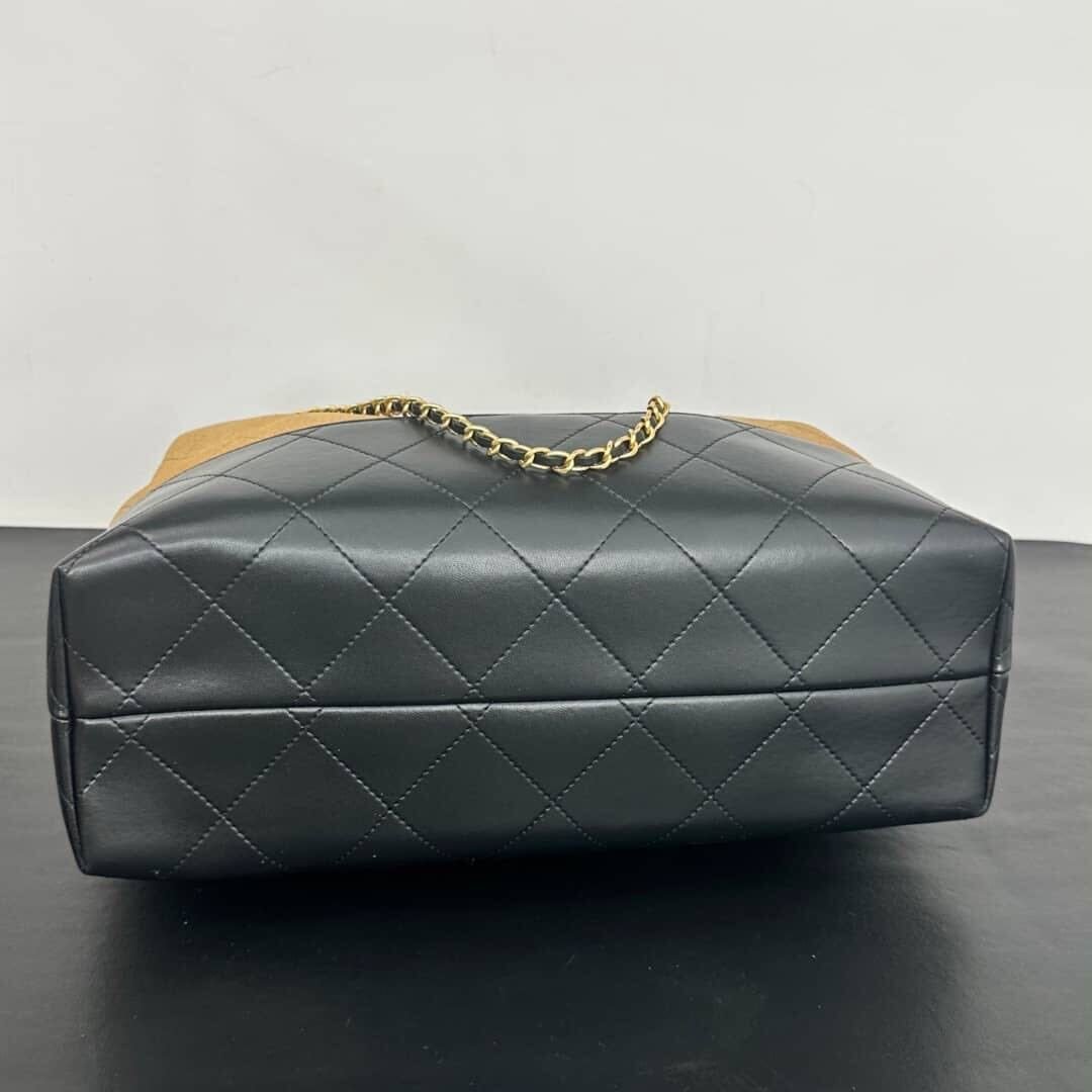 [S*per Vip 1:1] Ch**el Shopping Bag Gold Tone Metal Beige And Black 36Cm AS5657 B20827 U1536