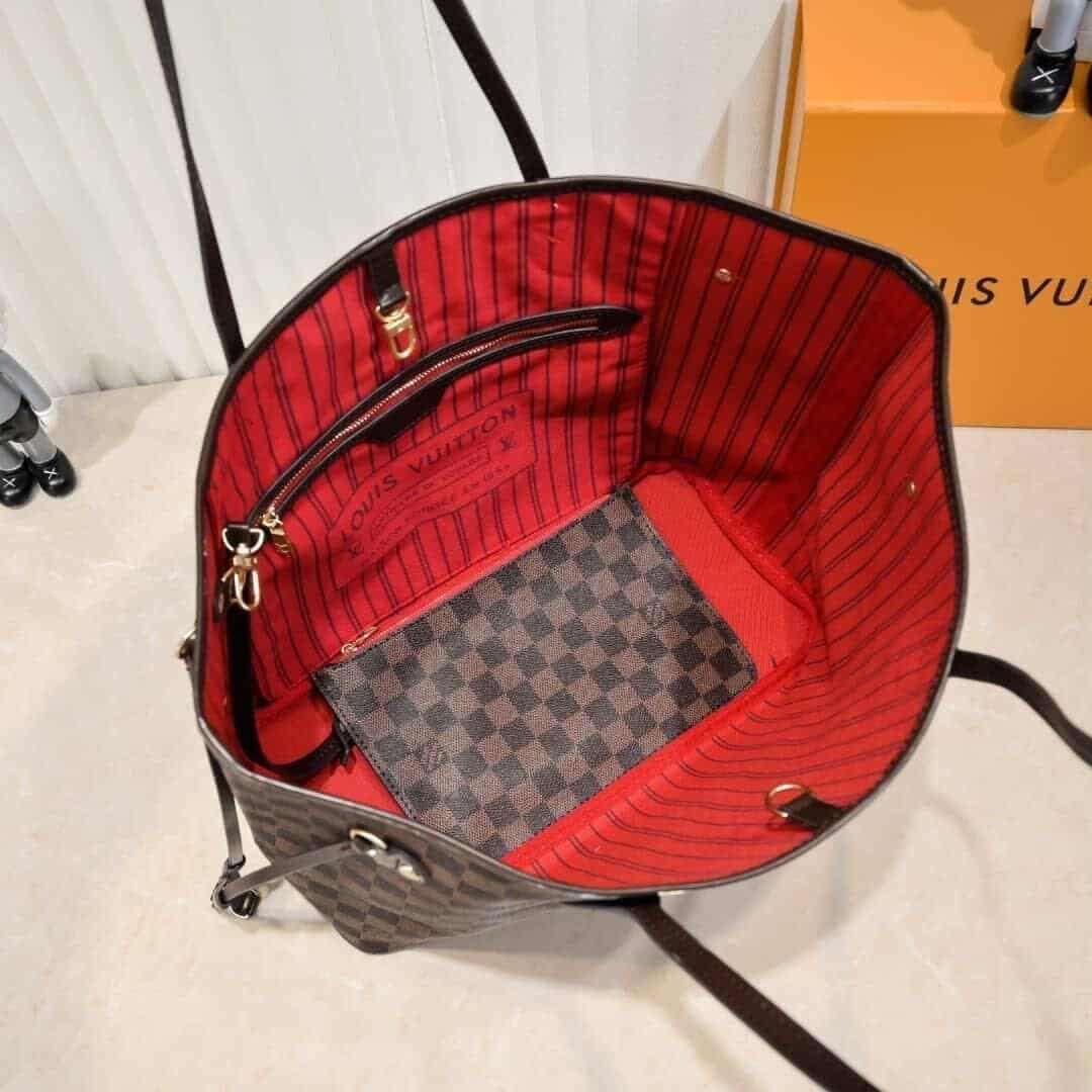 L0vis Vvtt0n Neverfull MM Damier Ebene Cerise Red And Brown 32Cm N40599