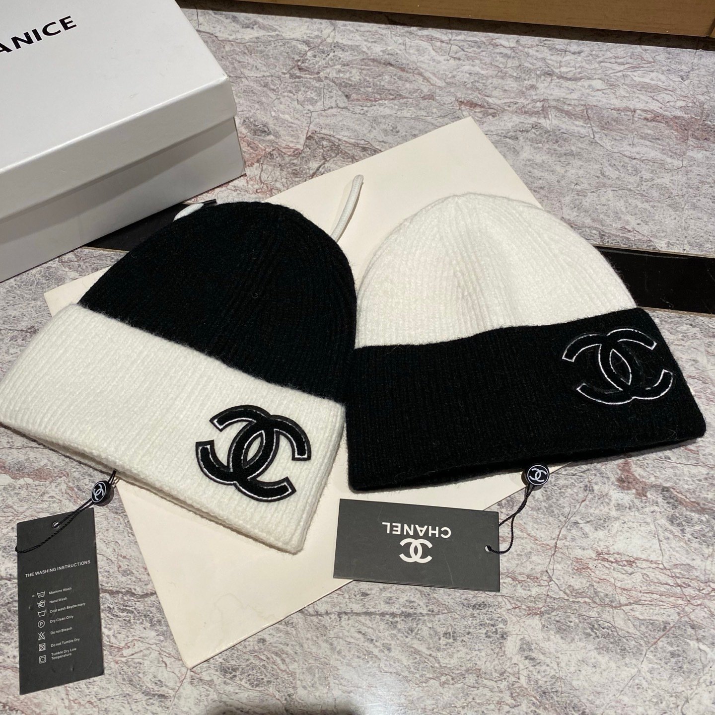 Ch**el Beanie Cashmere Wool White
