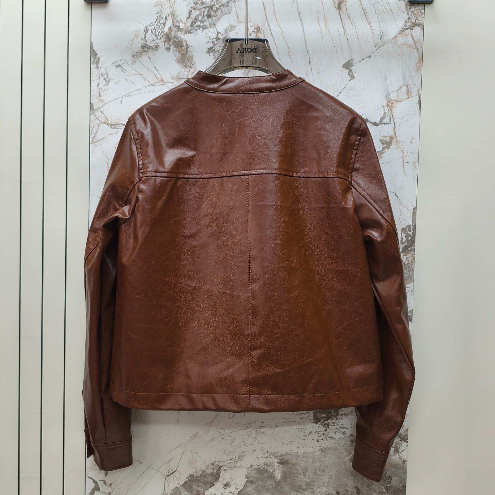M1um1u Crop Top Jacket Brown Leather
