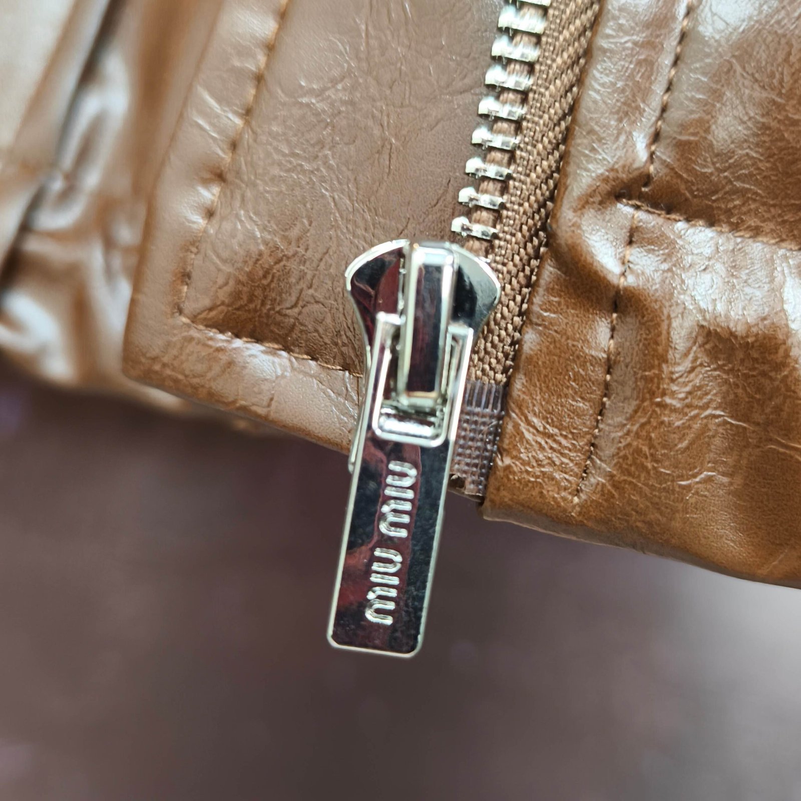 M1um1u Crop Top Jacket Brown Leather