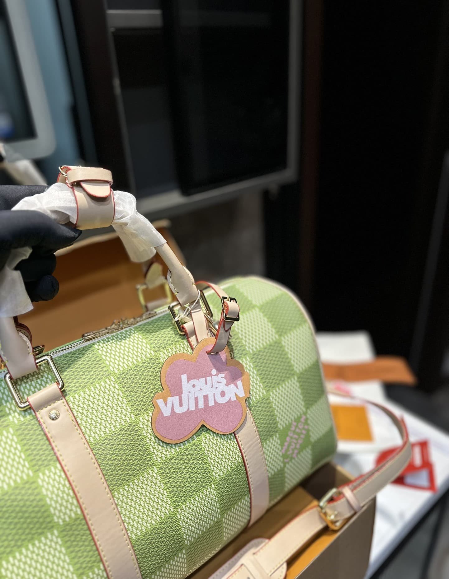 L0vis Vvtt0n Keepall Bandoulière Damier Canvas Green 35Cm N40671