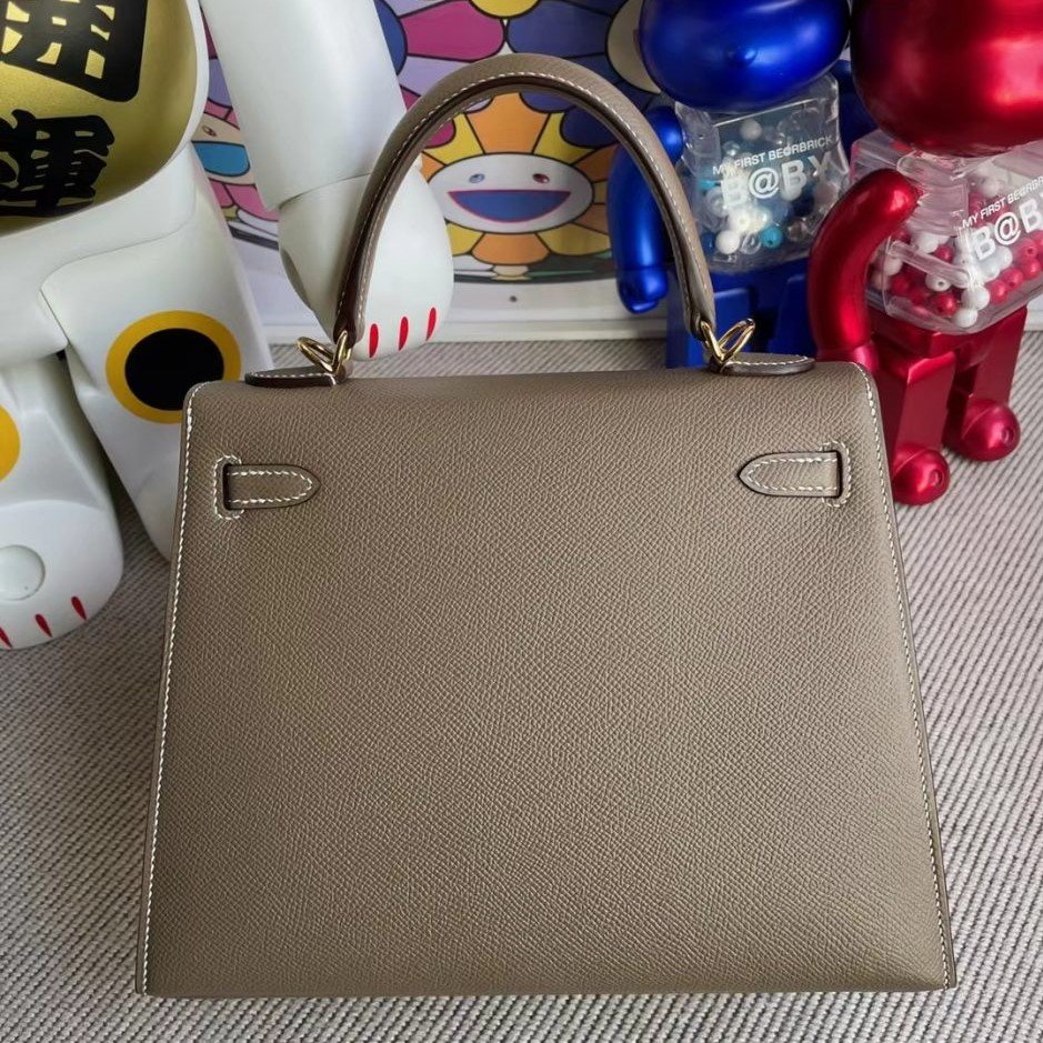 H**me5 Kelly Epsom Ck18 Etoupe Gold Hardware 25Cm