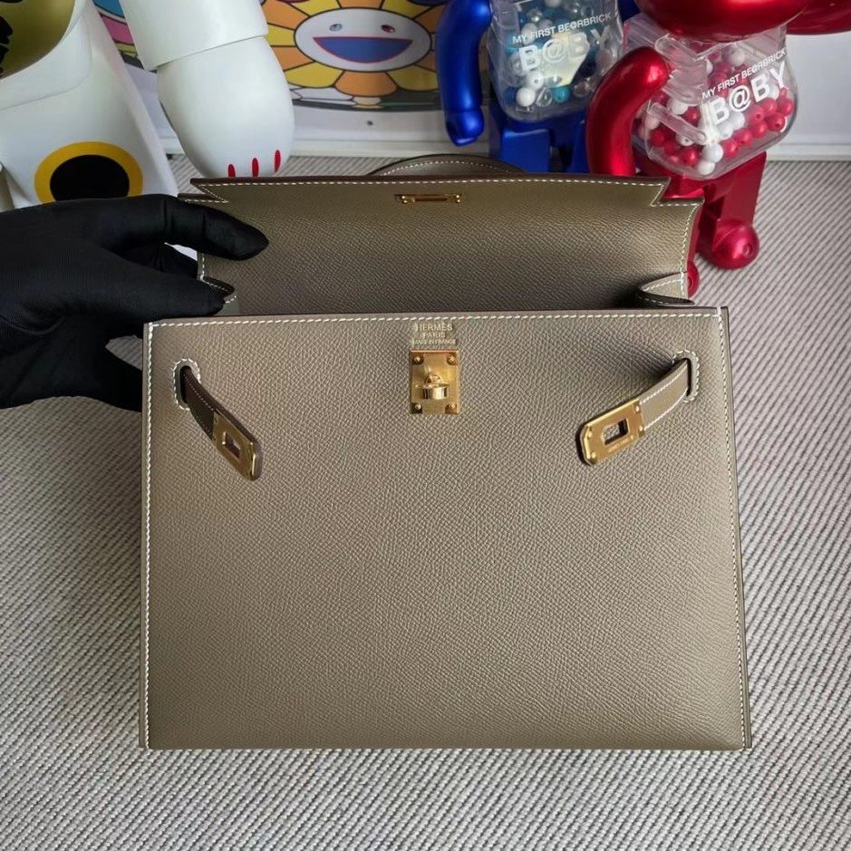 H**me5 Kelly Epsom Ck18 Etoupe Gold Hardware 25Cm