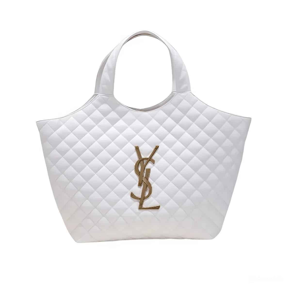 Sa1nt Lau*nt Icare Maxi Shopping Bag In Quilted White 50Cm