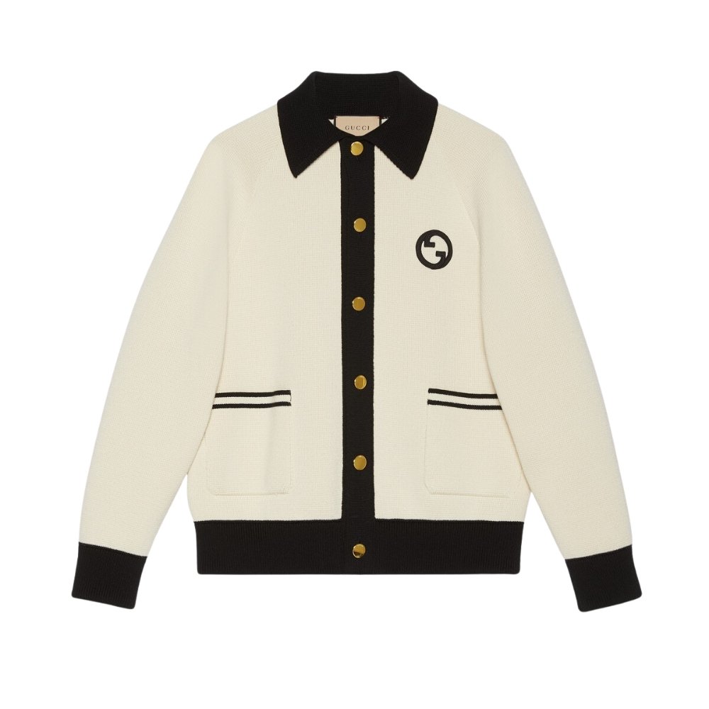 Gvc*1 Knit Cotton Wool Cardigan With Patch Beige