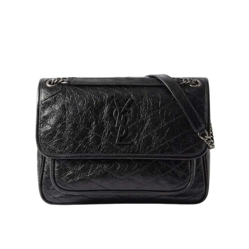 Sa1nt Lau*nt Niki Medium In Vintage Leather Black With Silver Hardware 28Cm