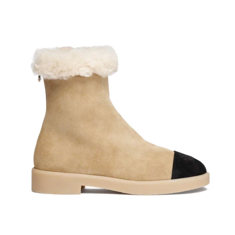 Ch**el Suede Ankle Boots Beige G45941 B17918 Nz091