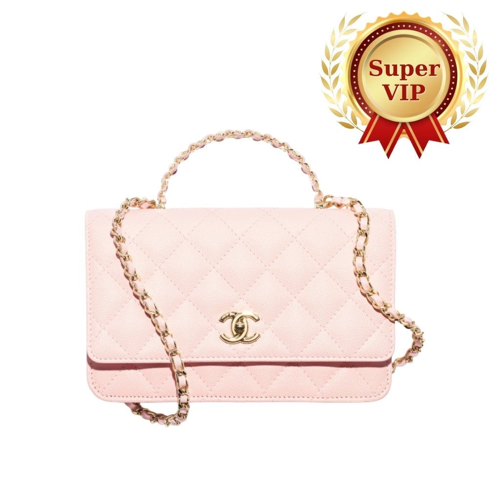 [S*per Vip 1:1] Ch**el Wallet On Chain Light Pink With Gold Tone Metal 18Cm Ap4938 B22654 Nh620