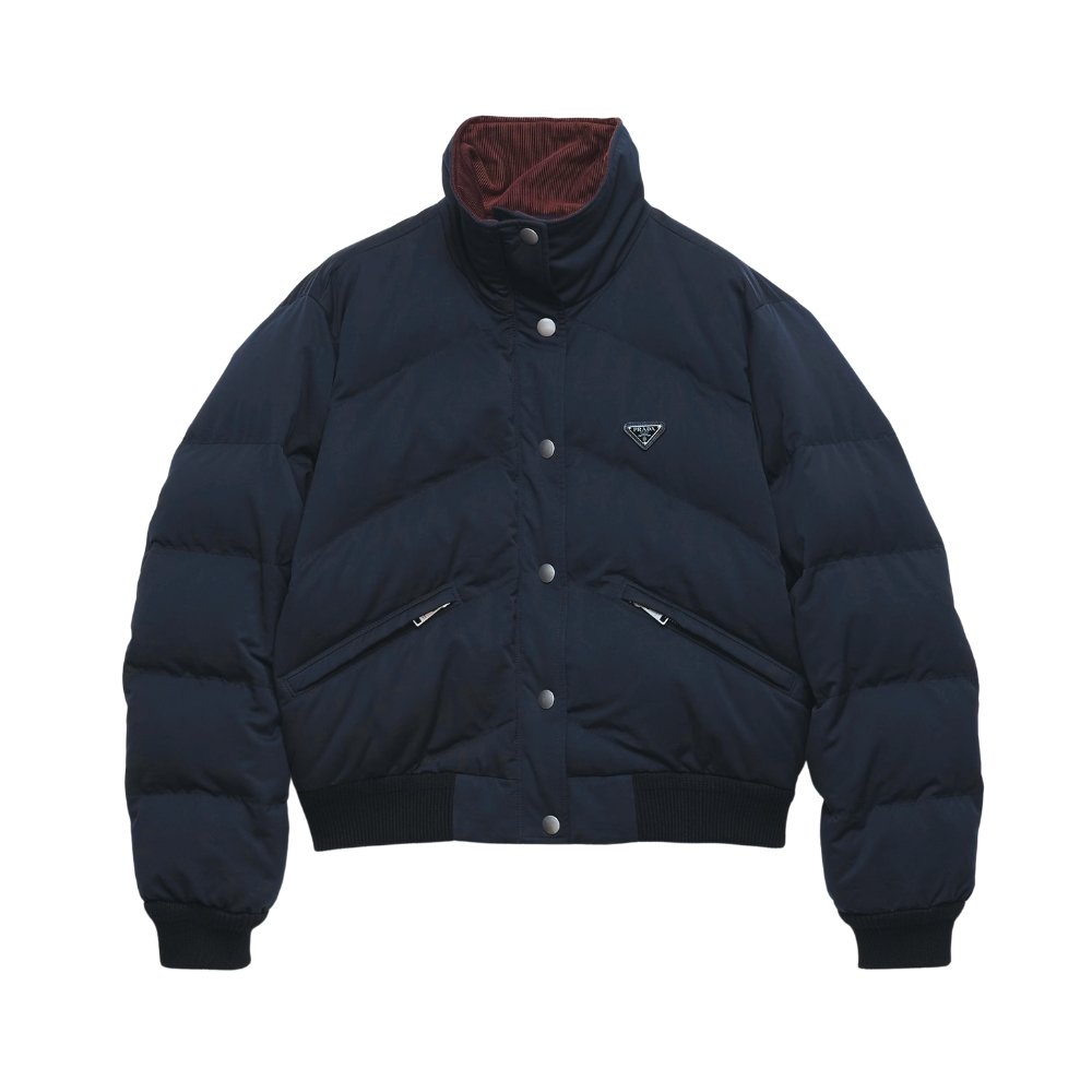 Pra*a Cropped Compact Poplin Down Jacket Navy Blue 292288 17Ib F0002 S Emo
