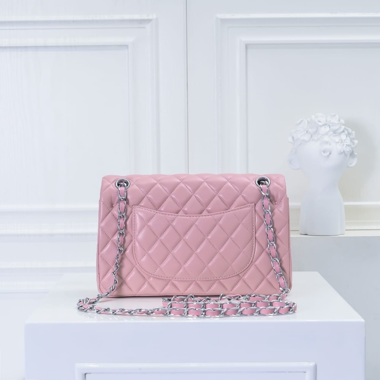 Ch**el Classic Double Flap Bag Silver Hardware Light Pink 25Cm