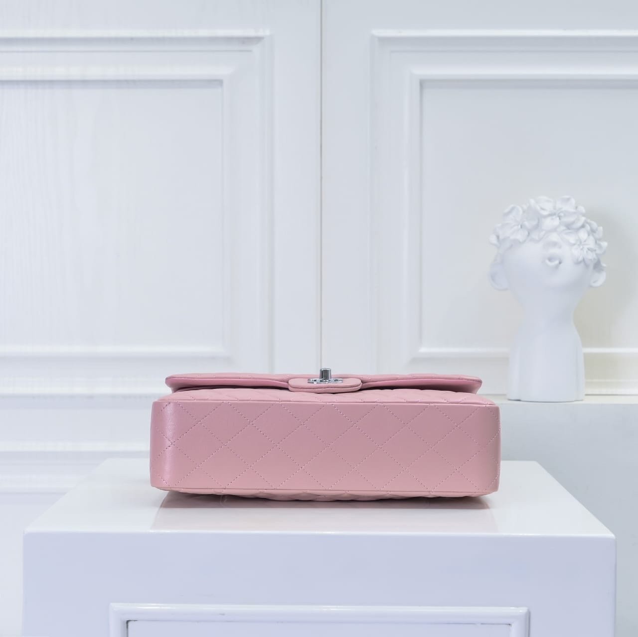 Ch**el Classic Double Flap Bag Silver Hardware Light Pink 25Cm
